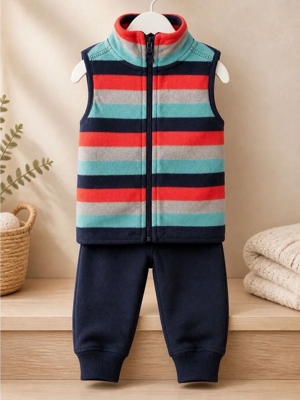 CARTER’S 2 PIECE OUTFIT ZIPPERED FLEECE VEST AND PULL ON SWEAT PANTS SIZE 12MOS